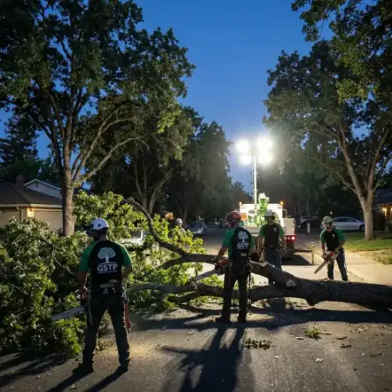 Emergency night tree removal in Everett after a storm