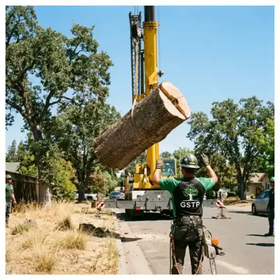 Crane lowering a tree section during a Everett removal
